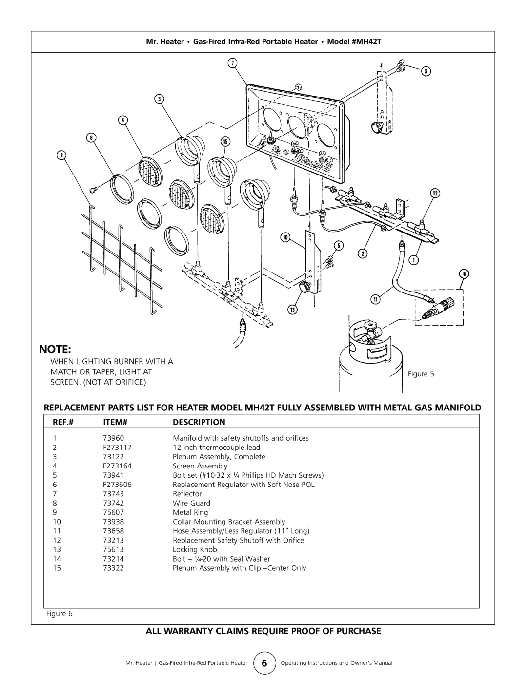 Enerco MH42T operating instructions ALL Warranty Claims Require Proof of Purchase, REF.# ITEM# Description 