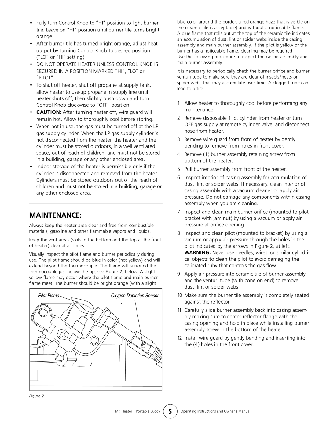 Enerco MH9B owner manual Maintenance 