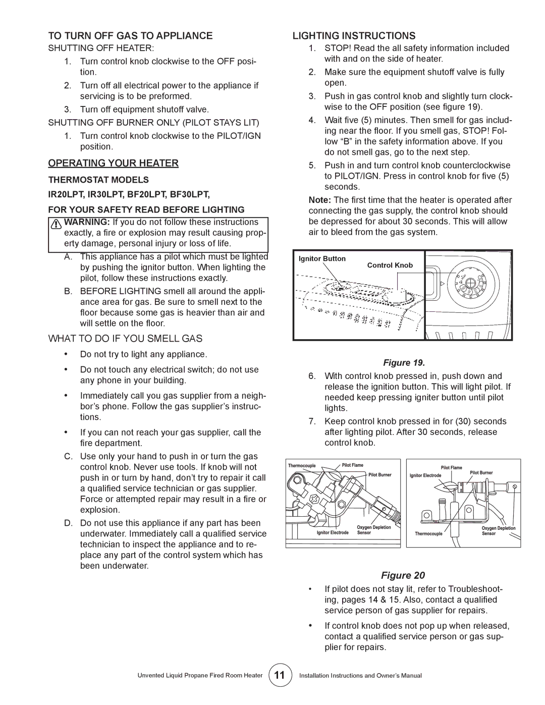 Enerco HSBF30LPT, MHBF6LP, HSBF10LP, HSBF20LPT, HSIR30LPT, HSIR20LPT To Turn OFF GAS to Appliance, Shutting OFF Heater 