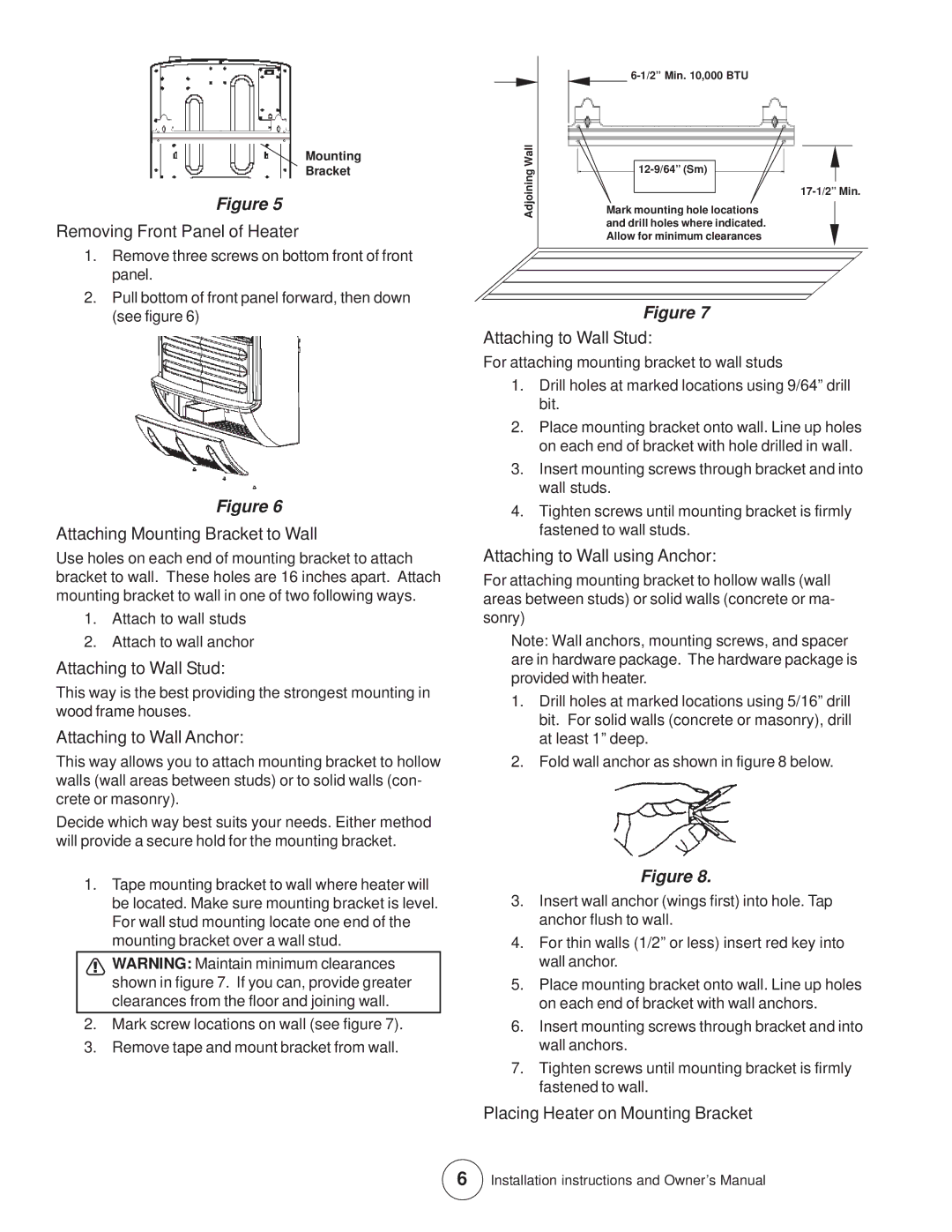 Enerco MHVFB10LP installation instructions Attaching to Wall Stud 