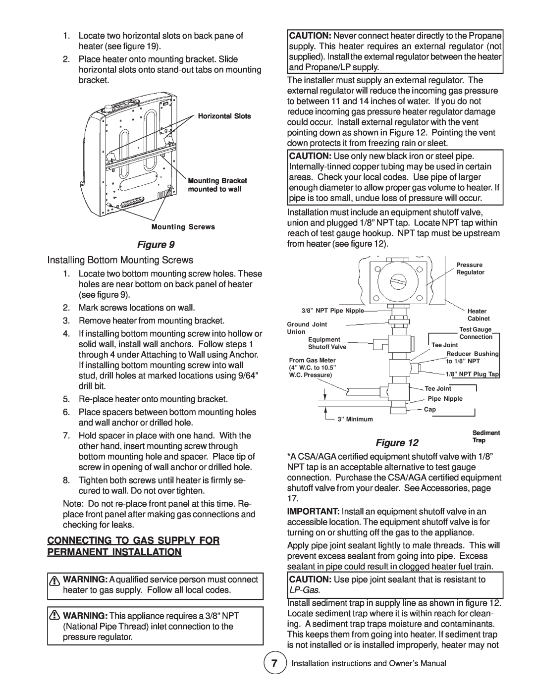Enerco MHVFB10LP installation instructions Installing Bottom Mounting Screws 