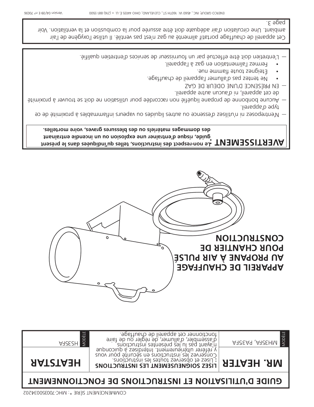 Enerco PA35FA, HS35FA owner manual App, MHC * Série Commencement 