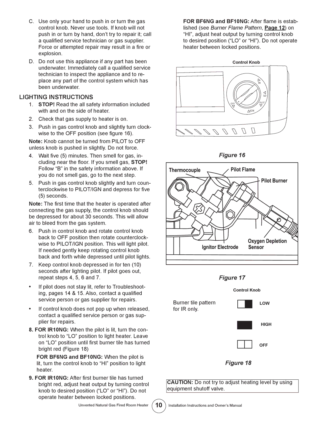 Enerco TSIR20NGT, TSBF10NG, MHBF6NG, MHIR20NGT, HSIR20NGT, HSIR10NG, MHBF10NG, HSBF10NG Lighting Instructions, For IR only 