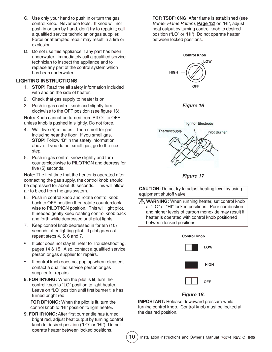 Enerco MHIR30NGT, TSIR20NGT, TSBF10NG, MHIR20NGT, MHBF10NG, TSIR10NG, MHIR10NG, TSIR30NGT, TSBF30NGT Lighting Instructions 