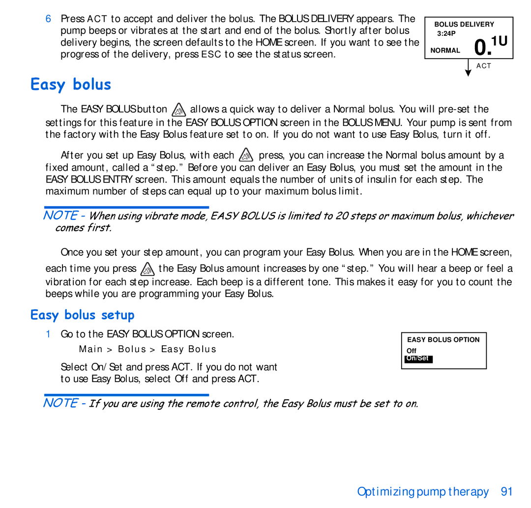 Energizer 515, 715 manual Easy bolus setup 