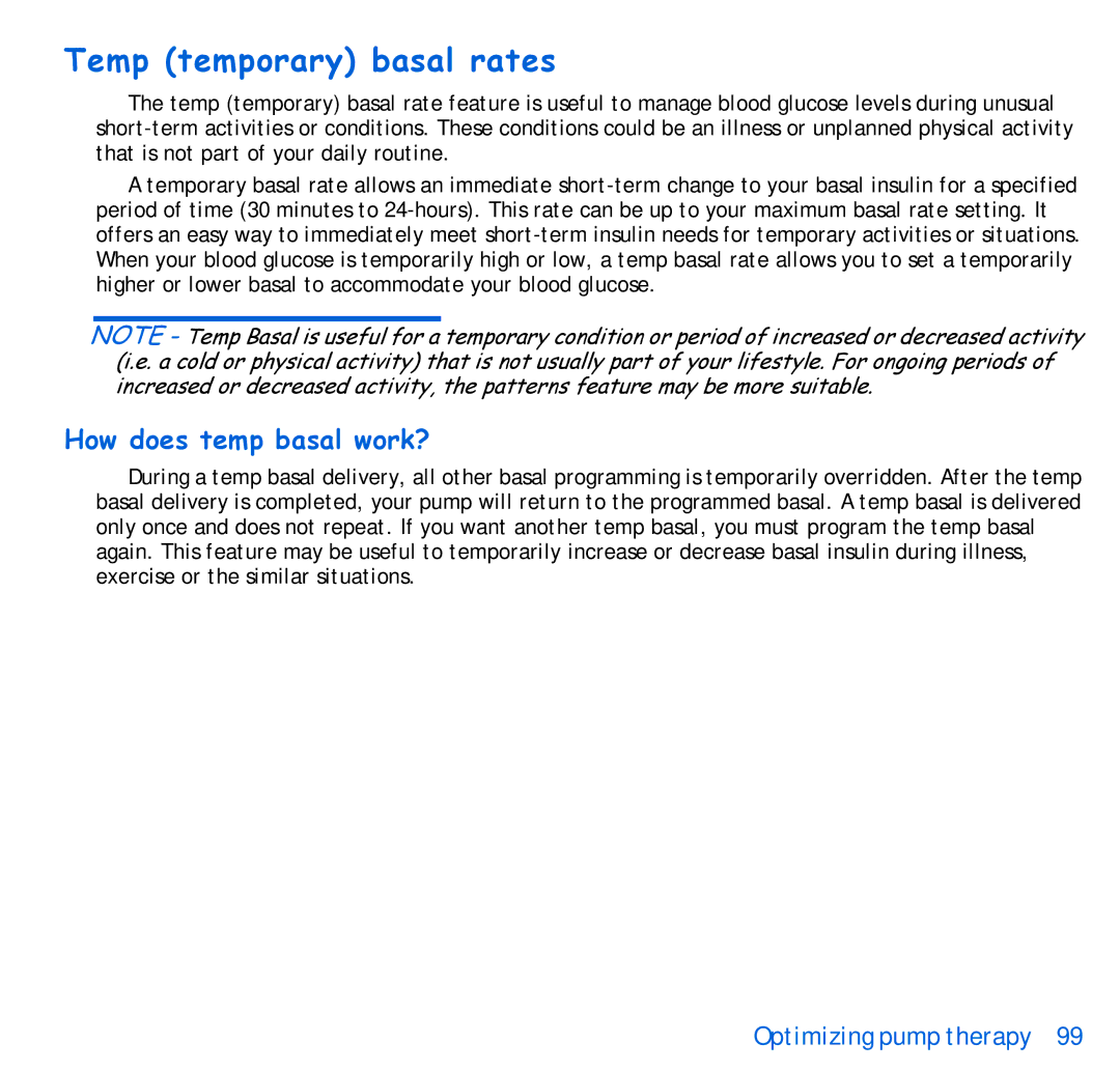 Energizer 515, 715 manual Temp temporary basal rates, How does temp basal work? 