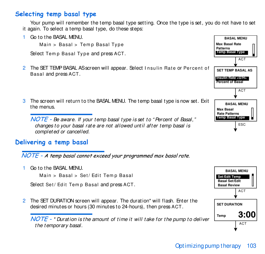 Energizer 515, 715 manual Selecting temp basal type, Delivering a temp basal 