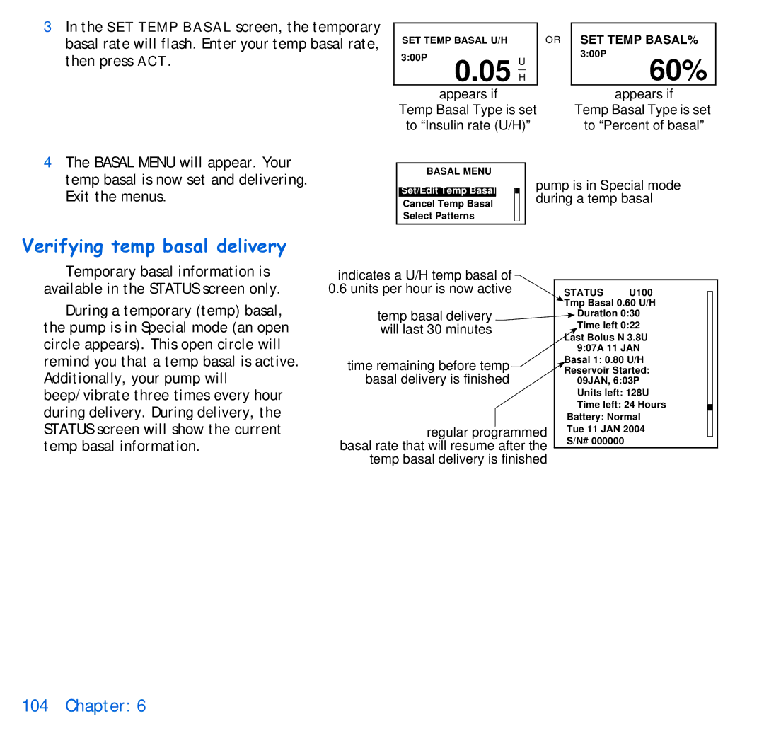 Energizer 715, 515 manual 60%, Verifying temp basal delivery 