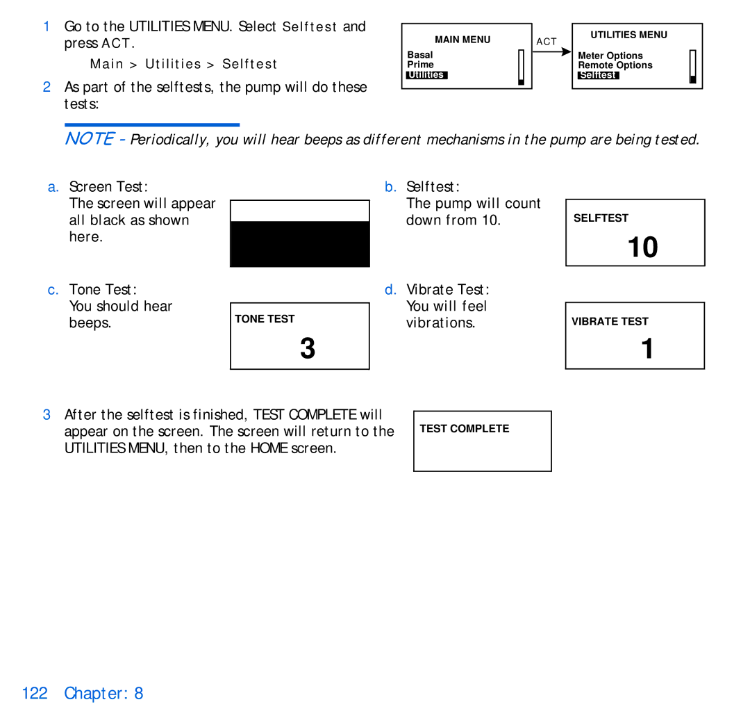 Energizer 715, 515 manual Go to the Utilities MENU. Select Selftest and press ACT 