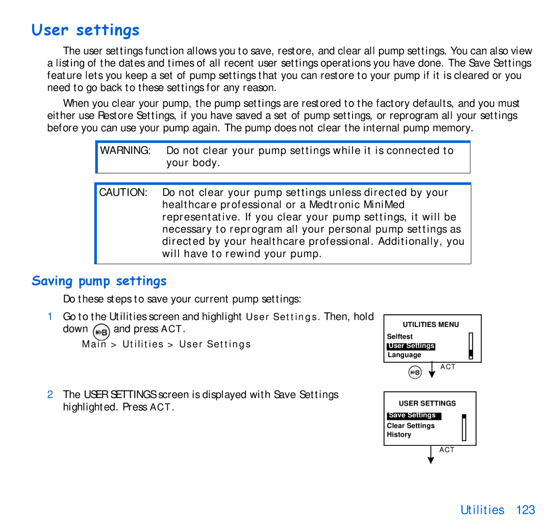 Energizer 515, 715 manual User settings, Saving pump settings 