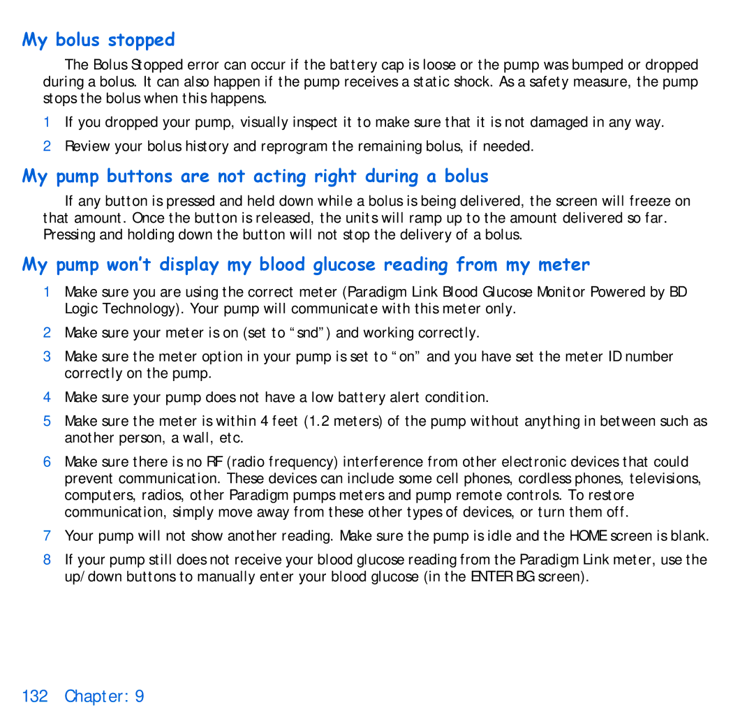 Energizer 715, 515 manual My bolus stopped, My pump buttons are not acting right during a bolus 