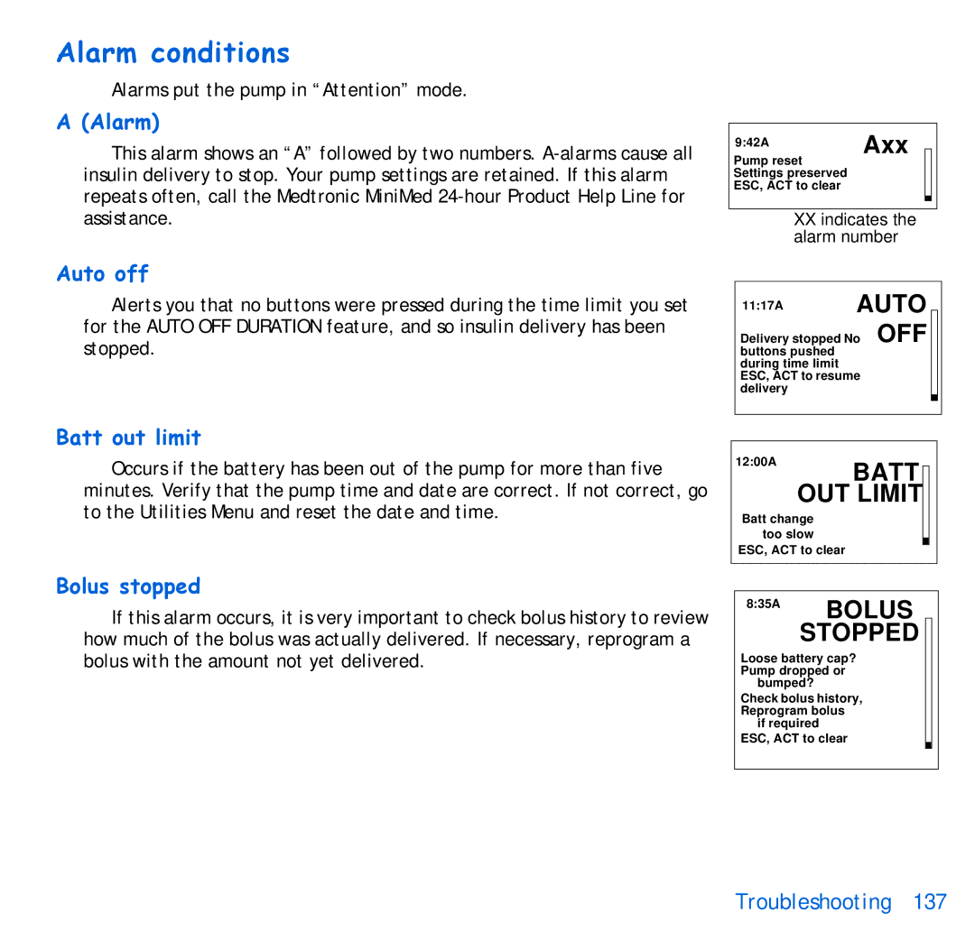 Energizer 515, 715 manual Alarm conditions 