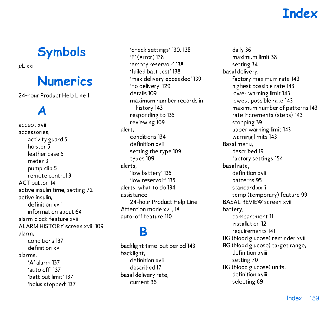 Energizer 515, 715 manual Symbols Numerics, Index 