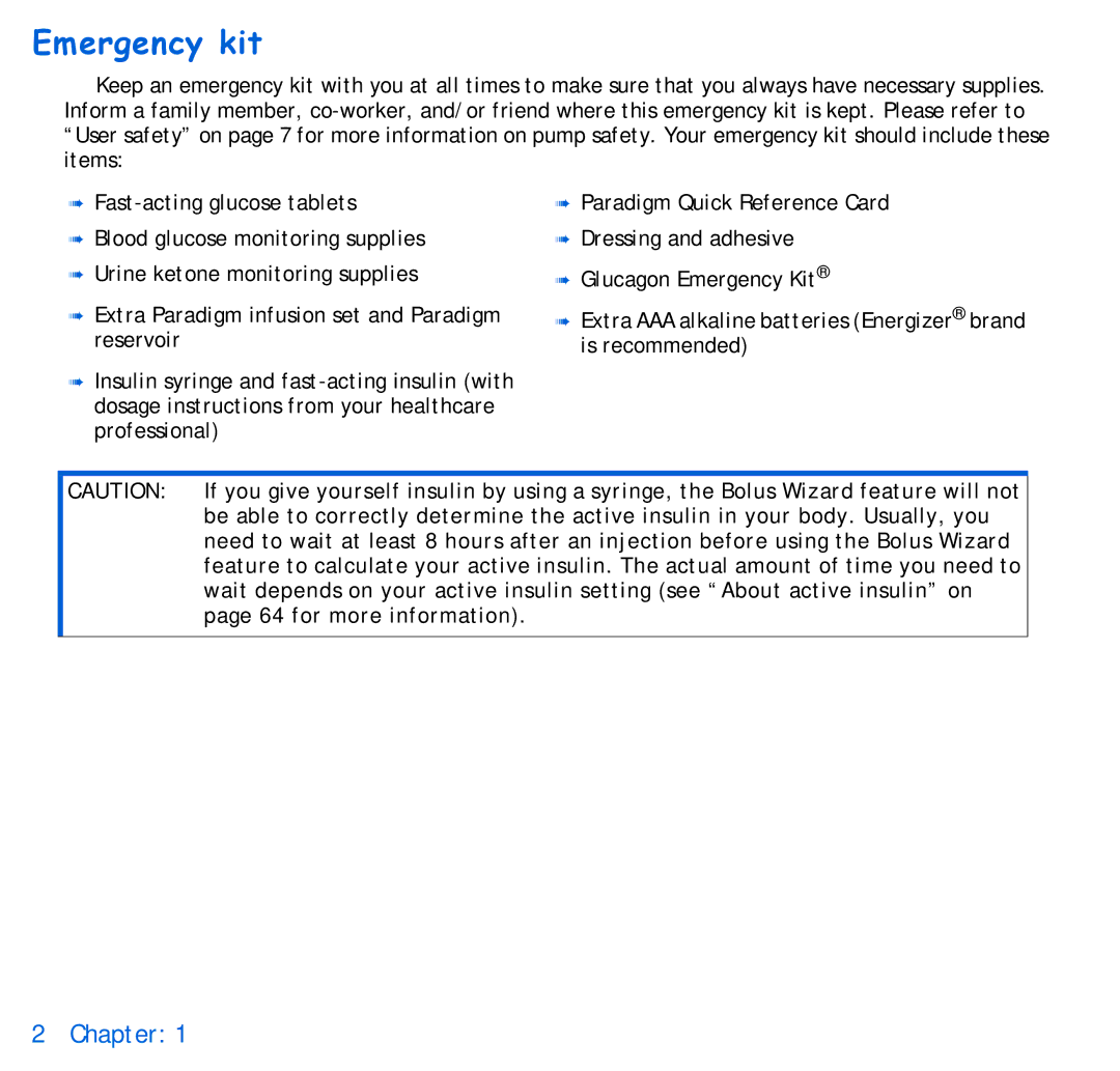 Energizer 715, 515 manual Emergency kit 