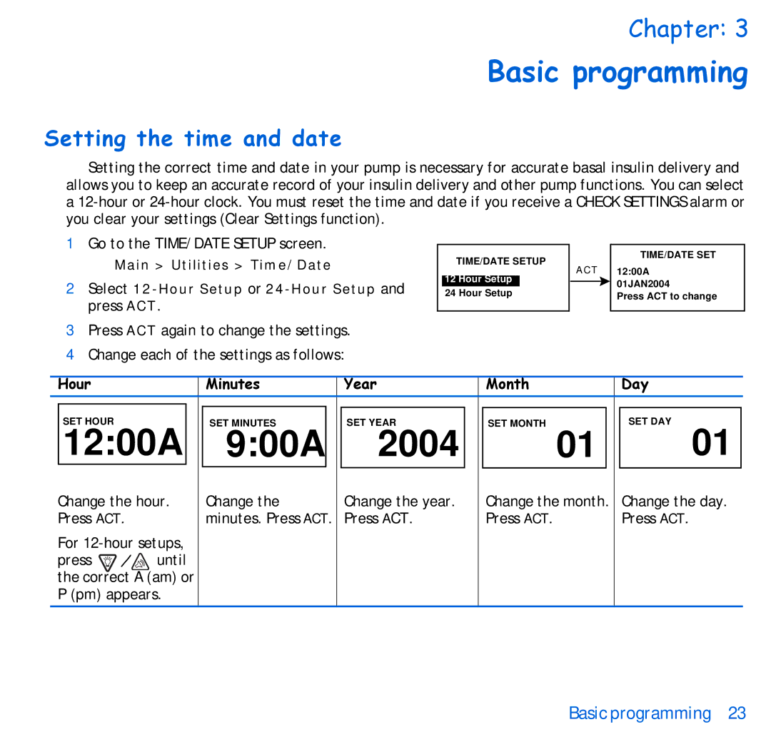 Energizer 515, 715 manual Basic programming, Setting the time and date 