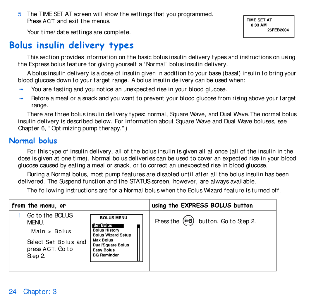 Energizer 715, 515 manual Bolus insulin delivery types, Normal bolus 