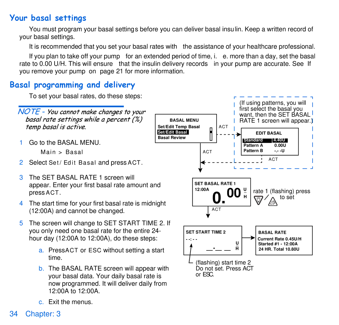 Energizer 715, 515 manual Your basal settings, Basal programming and delivery 