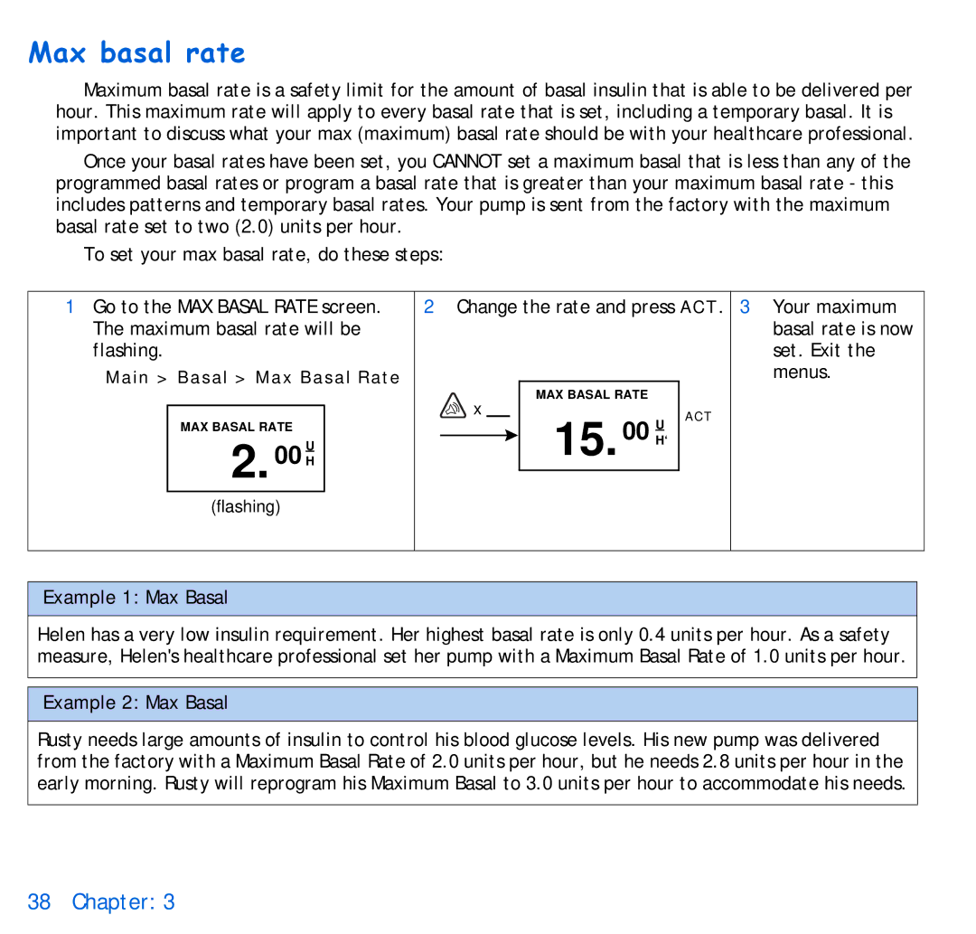 Energizer 715, 515 manual Max basal rate, Example 1 Max Basal, Example 2 Max Basal 