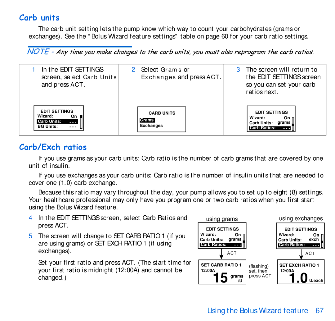 Energizer 515, 715 manual Carb units, Carb/Exch ratios 