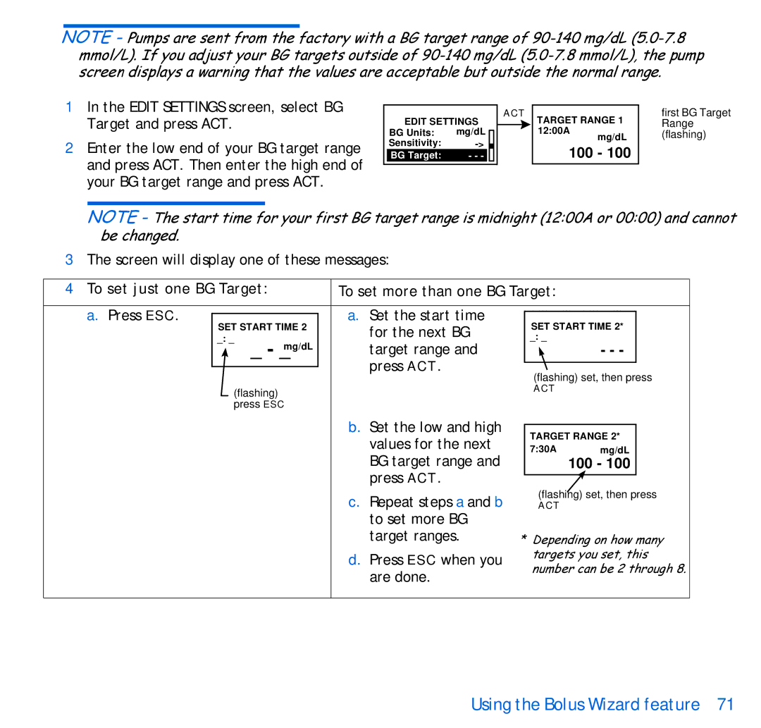 Energizer 515, 715 manual To set just one BG Target To set more than one BG Target 