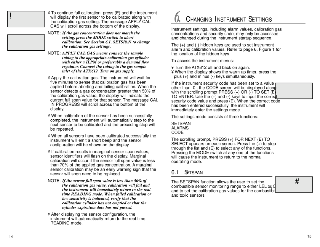 Energizer ATX612 specifications Code, Setspan, Changing Instrument Settings 