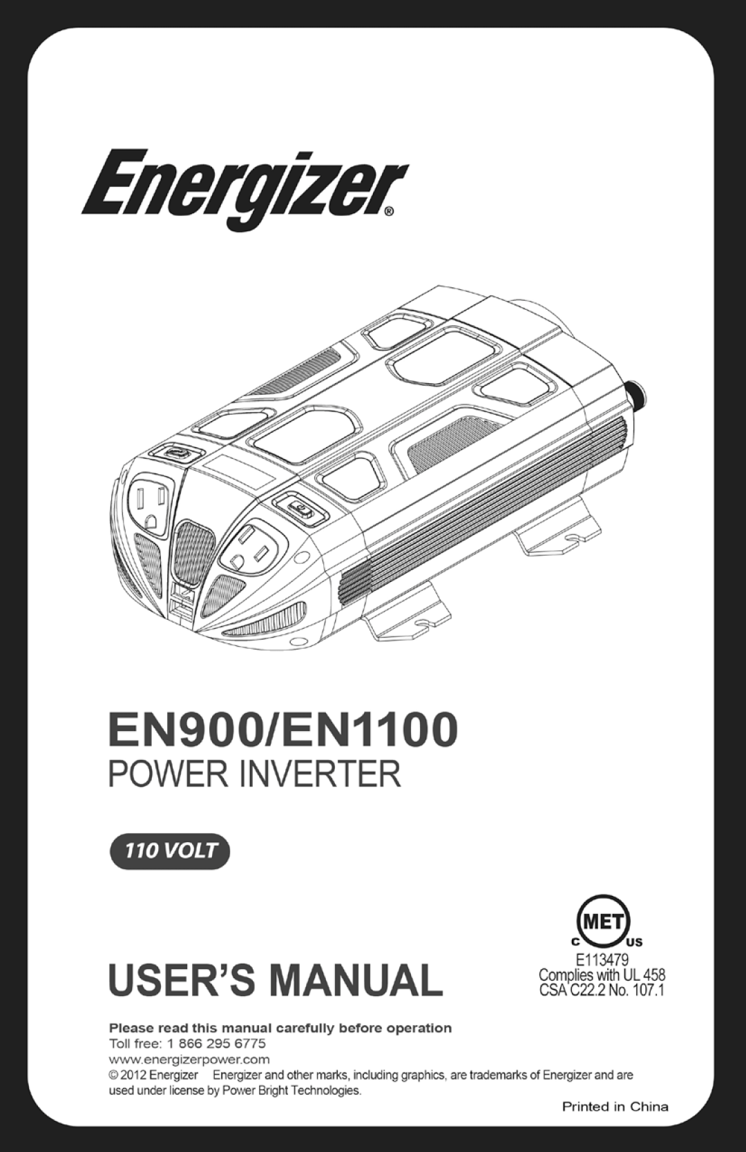 Energizer EN1100 manual 