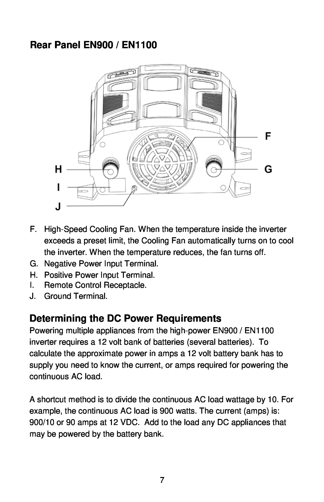 Energizer manual Rear Panel EN900 / EN1100, Determining the DC Power Requirements 