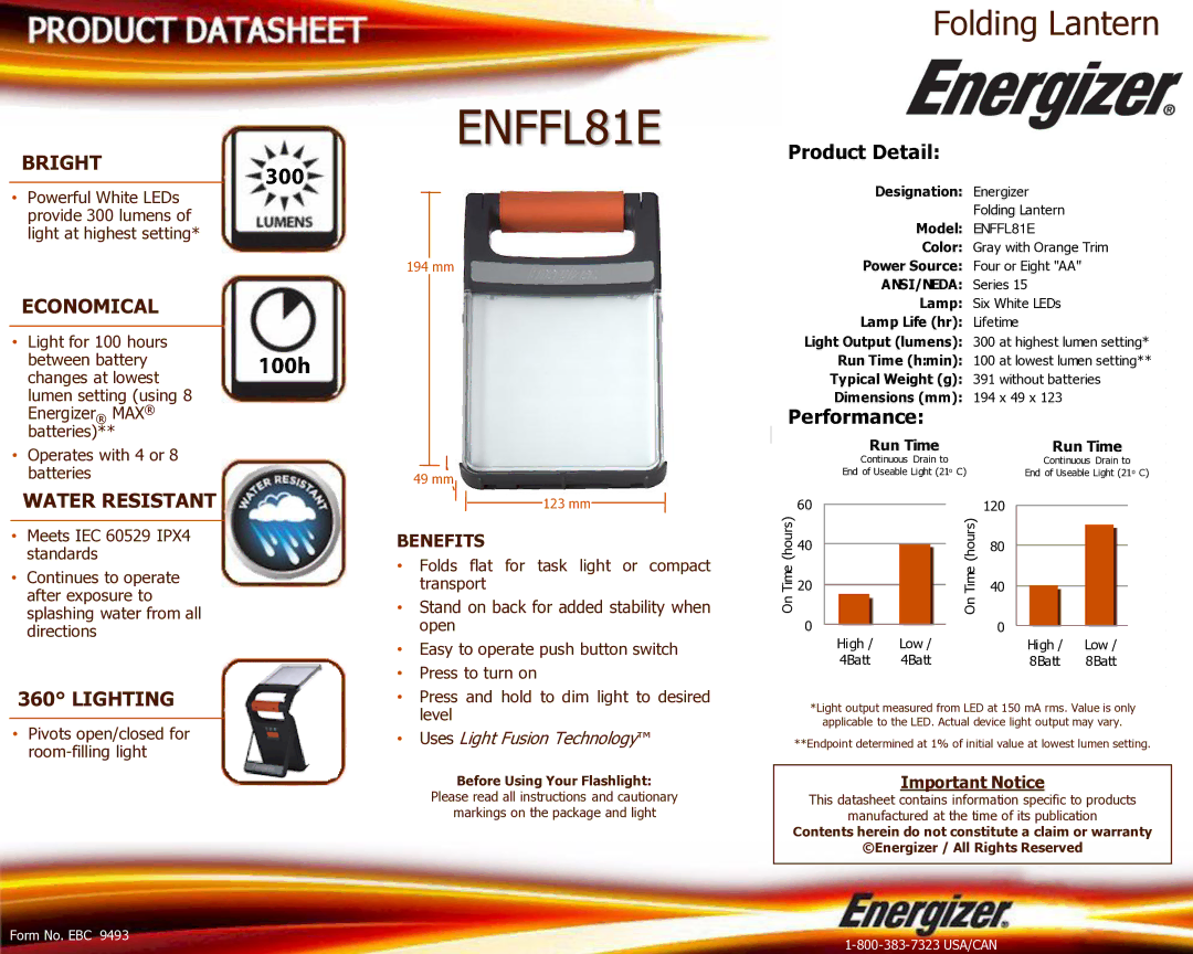 Energizer ENFFL81E warranty Bright, Economical, Water Resistant, Lighting 