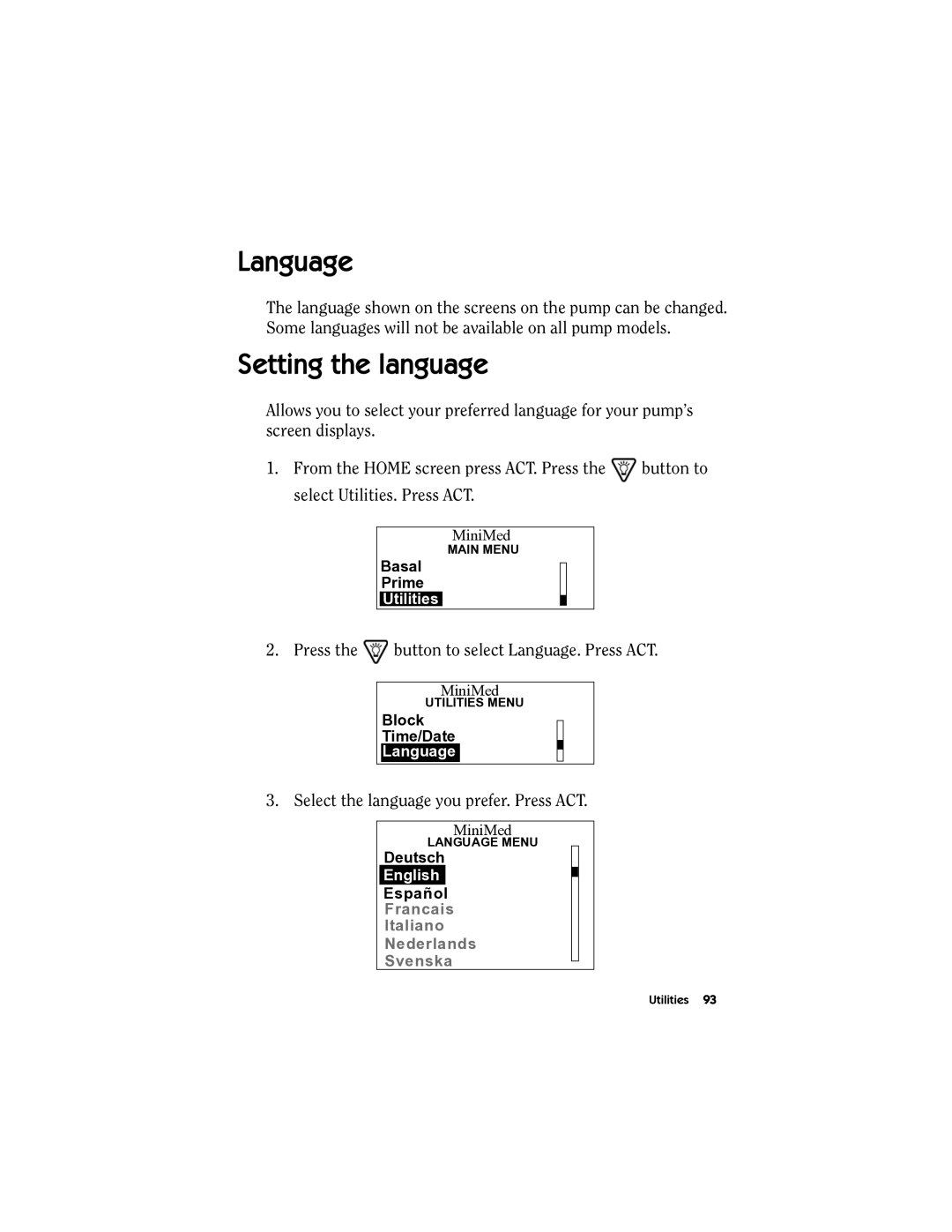 Energizer MMT-511 manual Language, Setting the language 