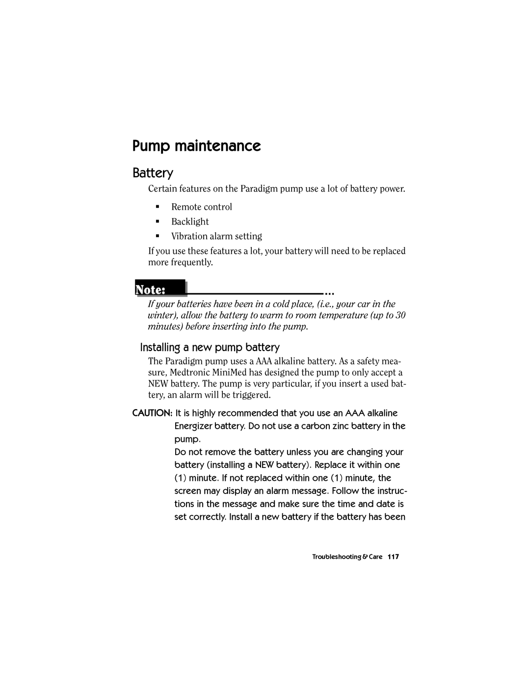 Energizer MMT-511 manual Pump maintenance, Battery, Installing a new pump battery 