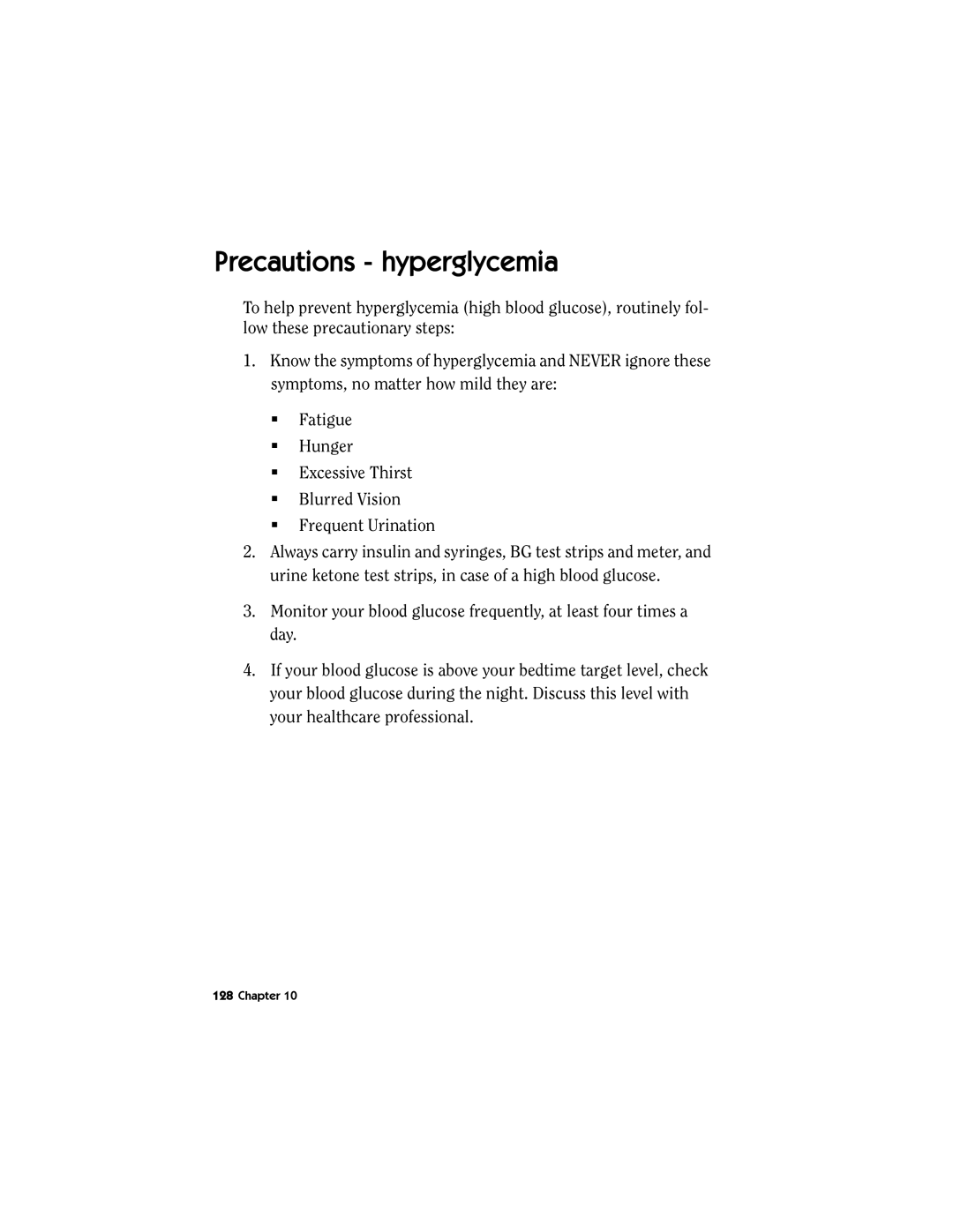 Energizer MMT-511 manual Precautions hyperglycemia 