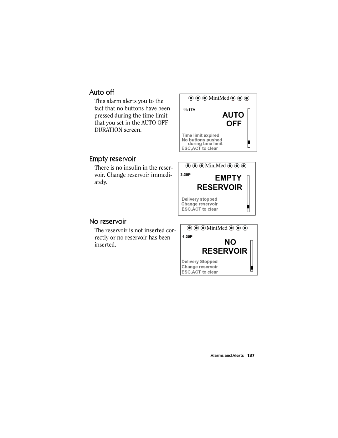 Energizer MMT-511 manual Auto off, Empty reservoir, No reservoir 