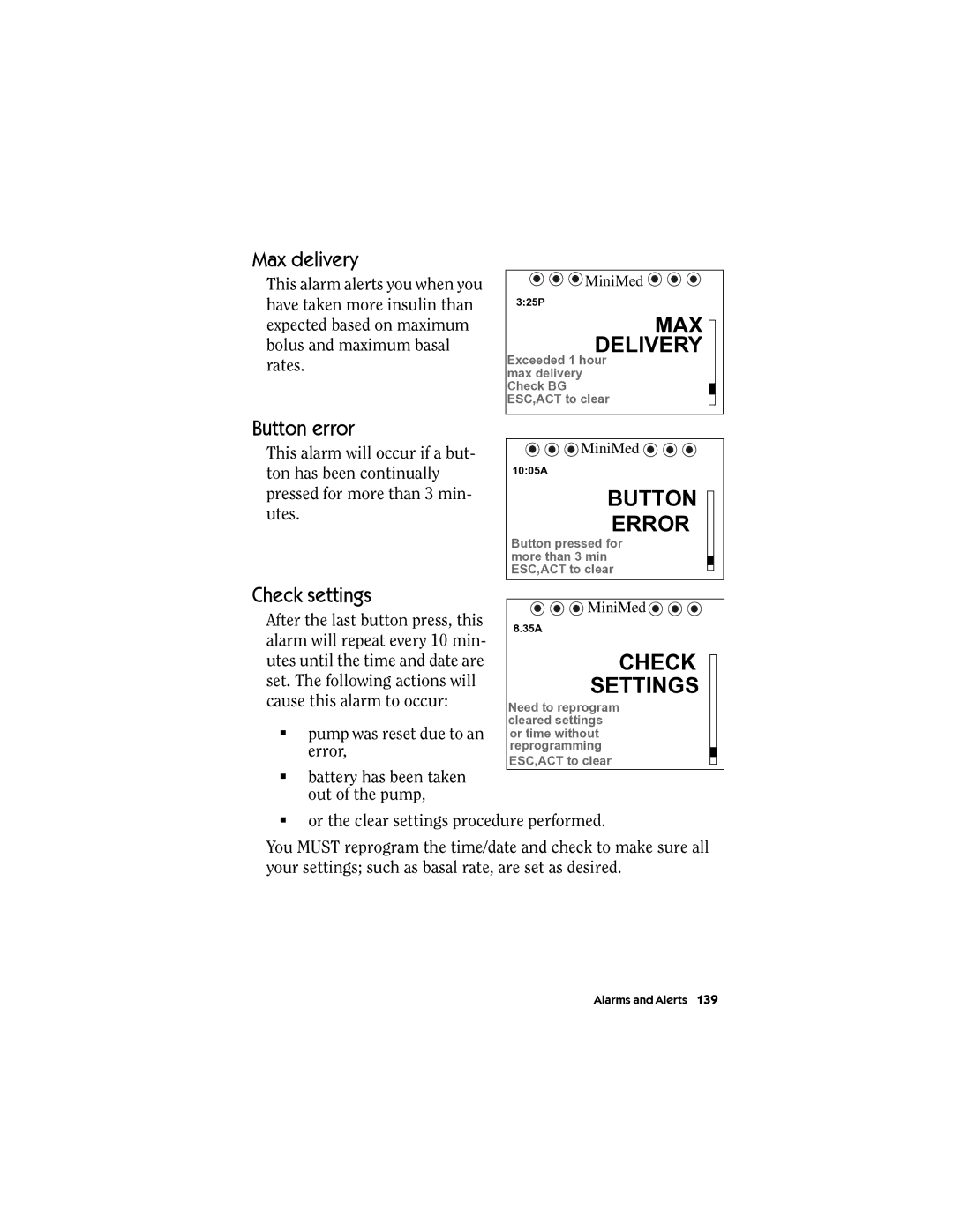 Energizer MMT-511 manual Max delivery, Button error, Check settings 