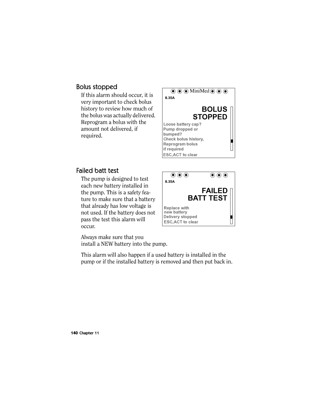 Energizer MMT-511 manual Bolus stopped, Failed batt test 