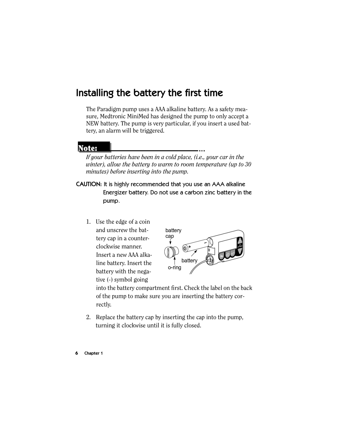 Energizer MMT-511 manual Installing the battery the first time 