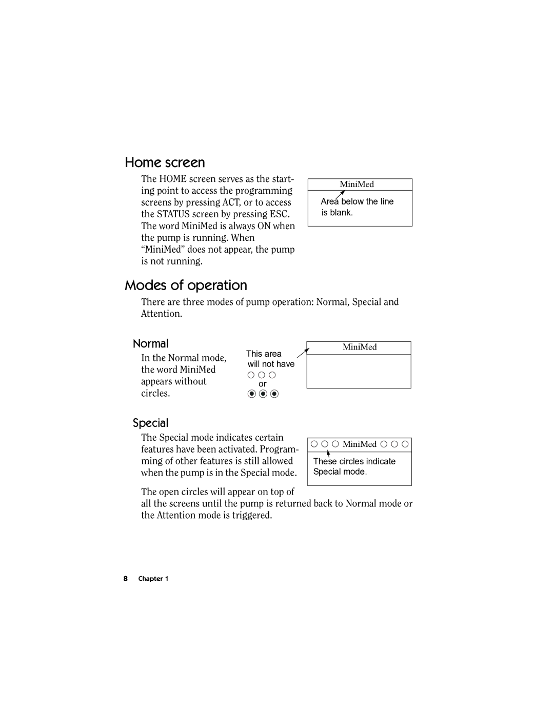 Energizer MMT-511 manual Home screen, Modes of operation, Normal, Special 