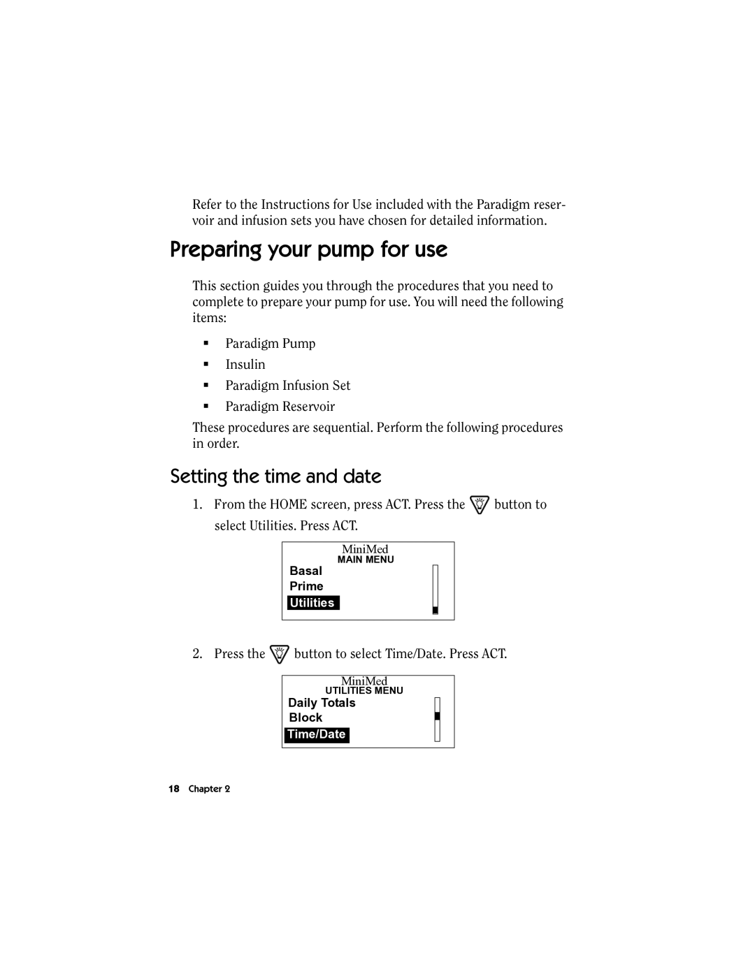 Energizer MMT-511 manual Preparing your pump for use, Setting the time and date 