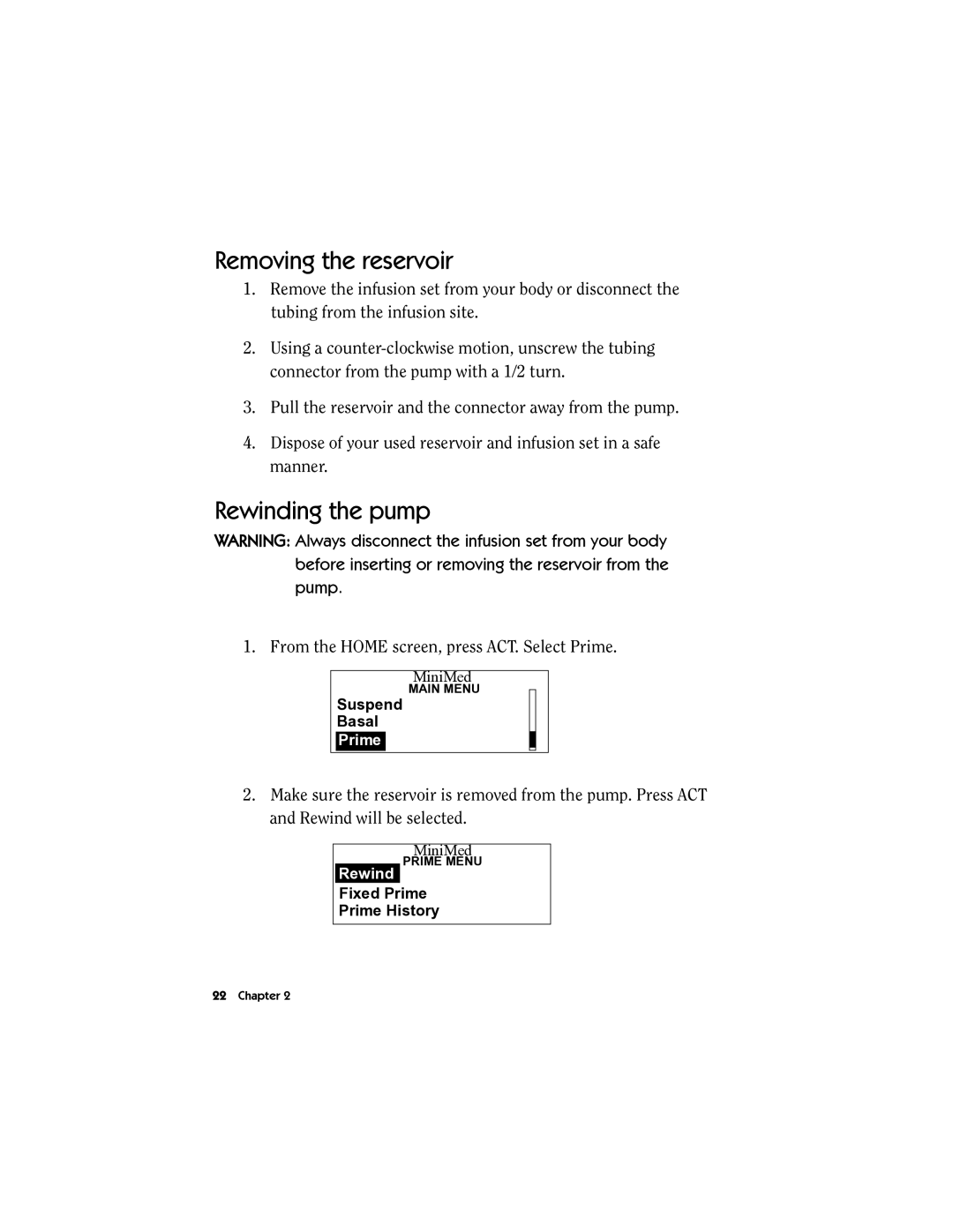 Energizer MMT-511 manual Removing the reservoir, Rewinding the pump 