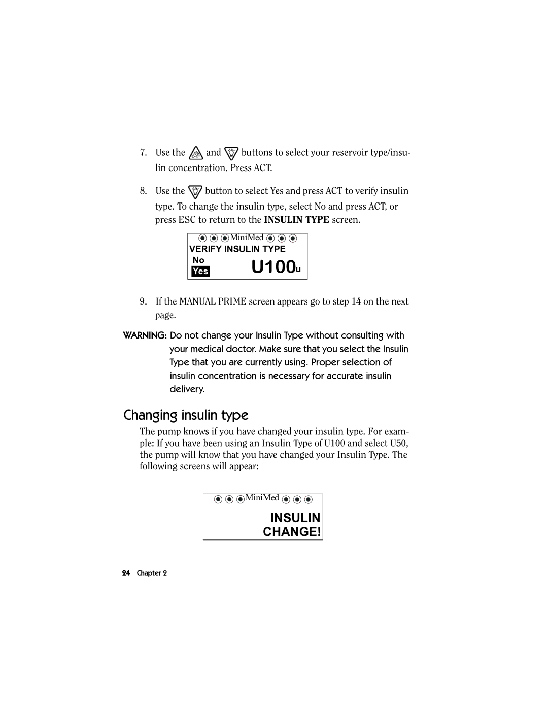 Energizer MMT-511 manual No U100u, Changing insulin type 