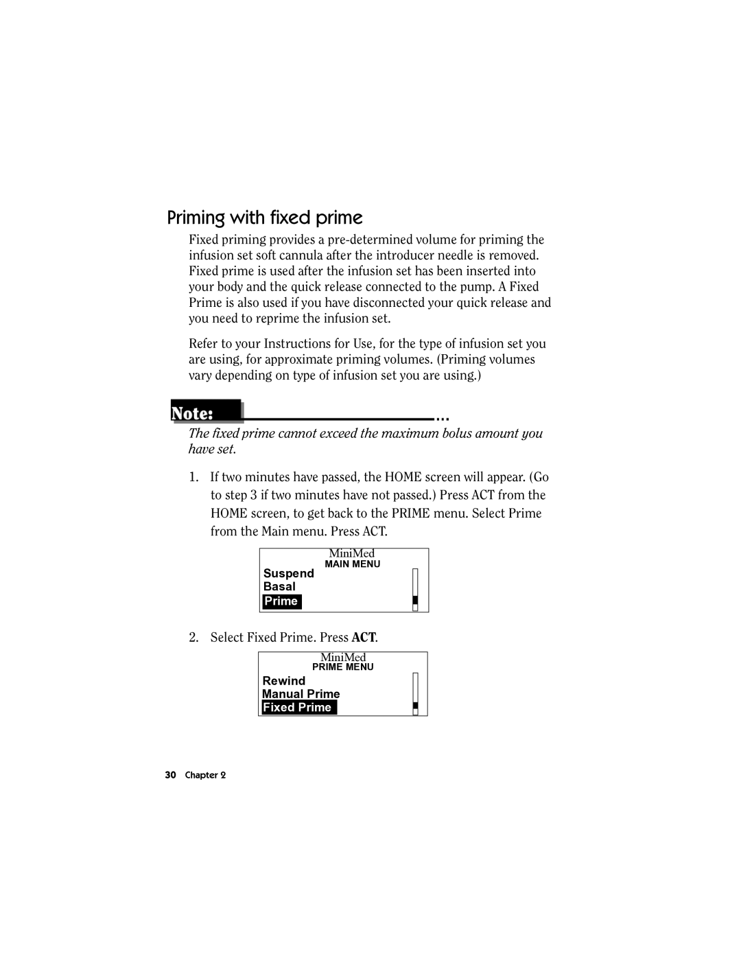 Energizer MMT-511 manual Priming with fixed prime 