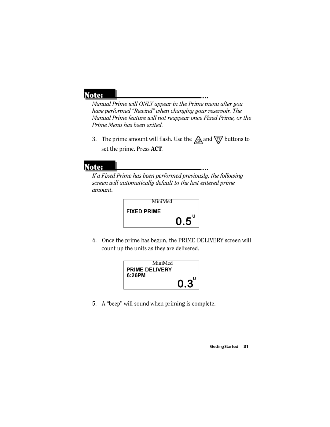 Energizer MMT-511 manual Beep will sound when priming is complete 