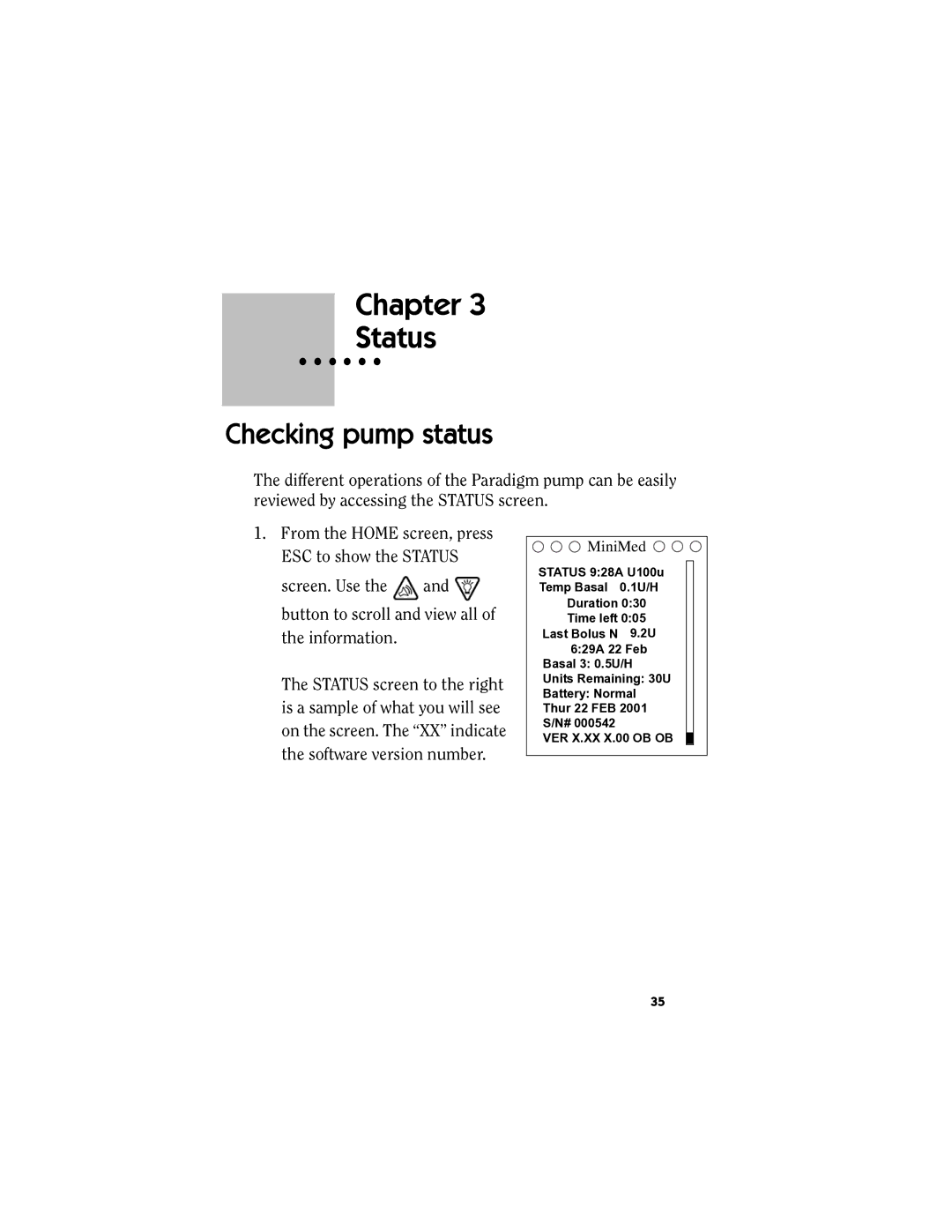 Energizer MMT-511 manual Chapter Status, Checking pump status 