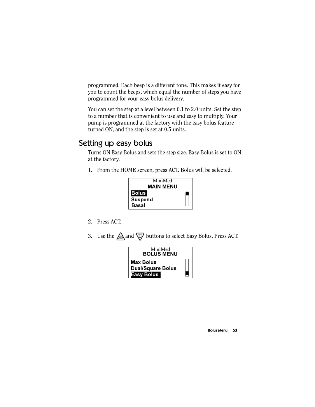 Energizer MMT-511 manual Setting up easy bolus 