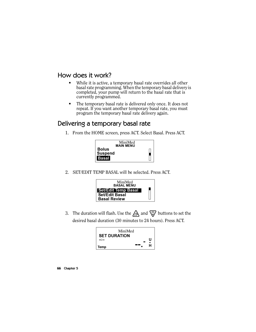 Energizer MMT-511 manual How does it work?, Delivering a temporary basal rate 