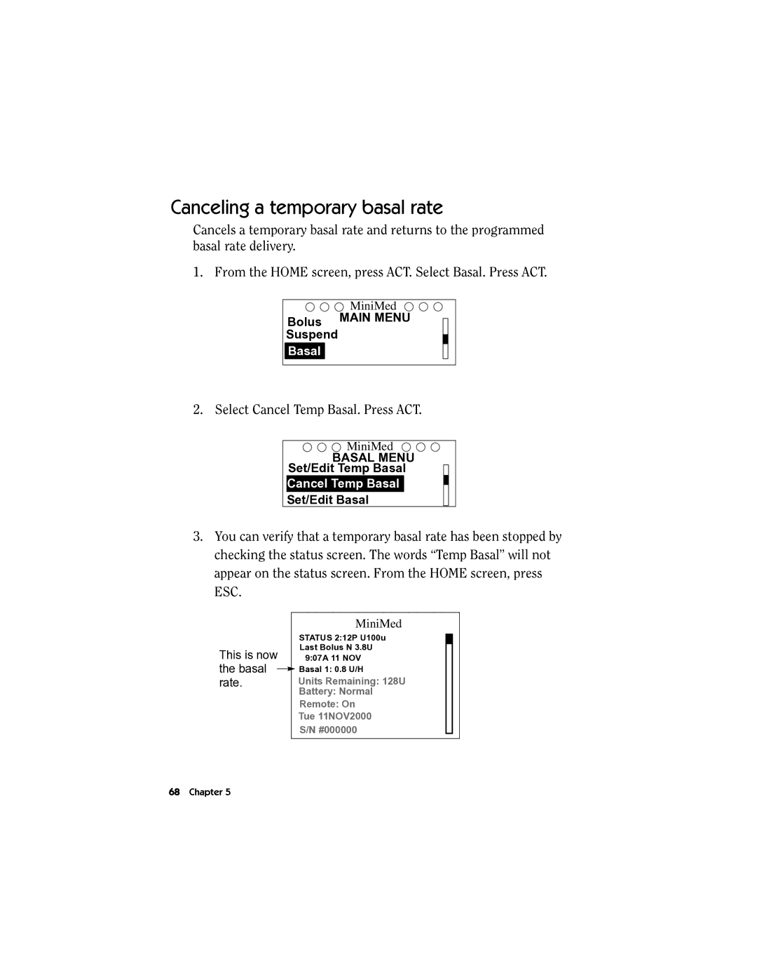 Energizer MMT-511 manual Canceling a temporary basal rate 