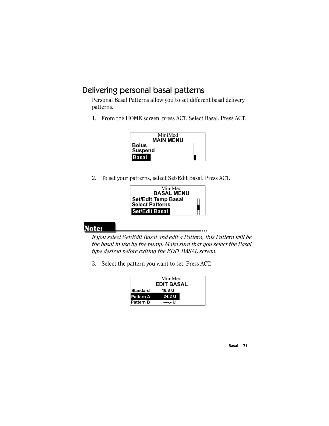 Energizer MMT-511 manual Delivering personal basal patterns 