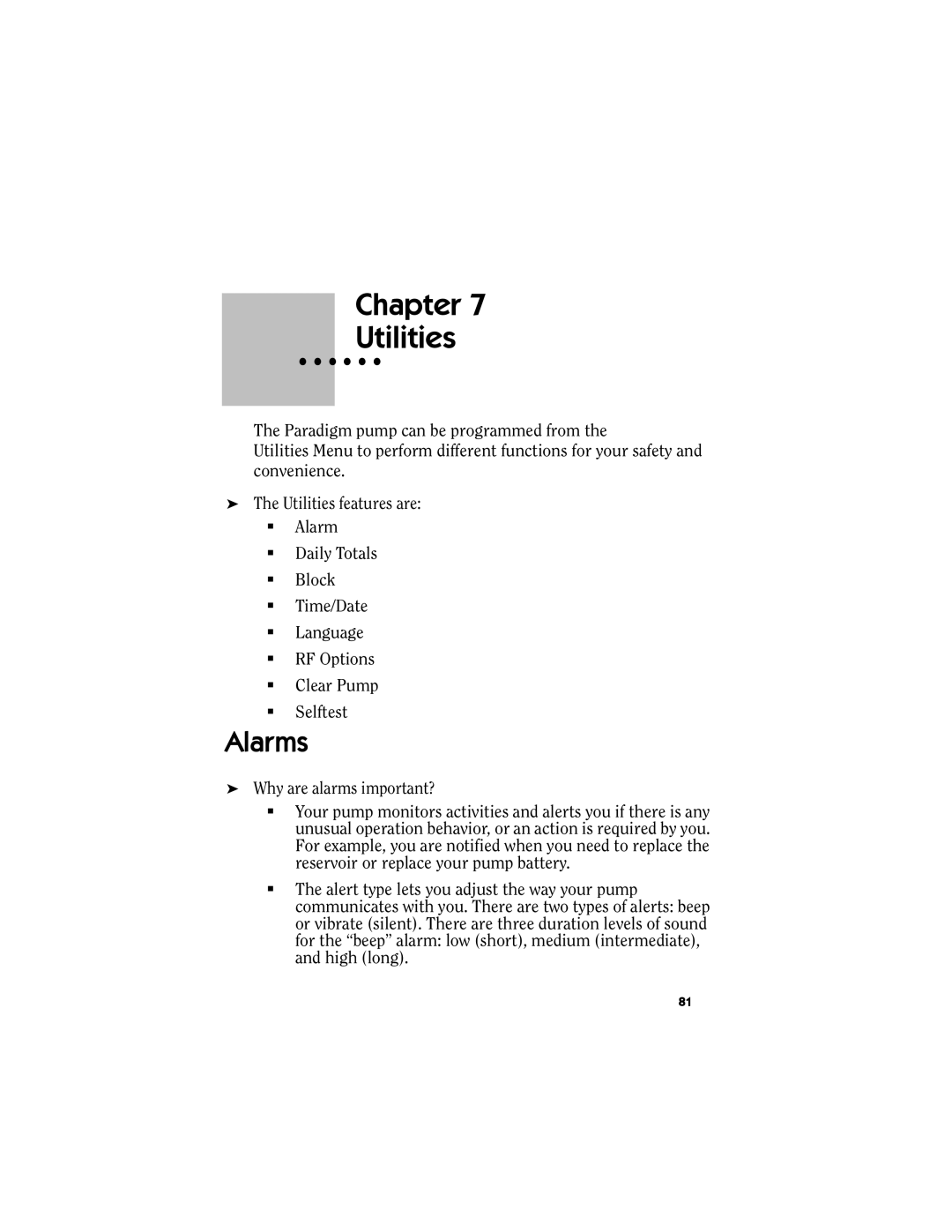 Energizer MMT-511 manual Chapter Utilities, Alarms 