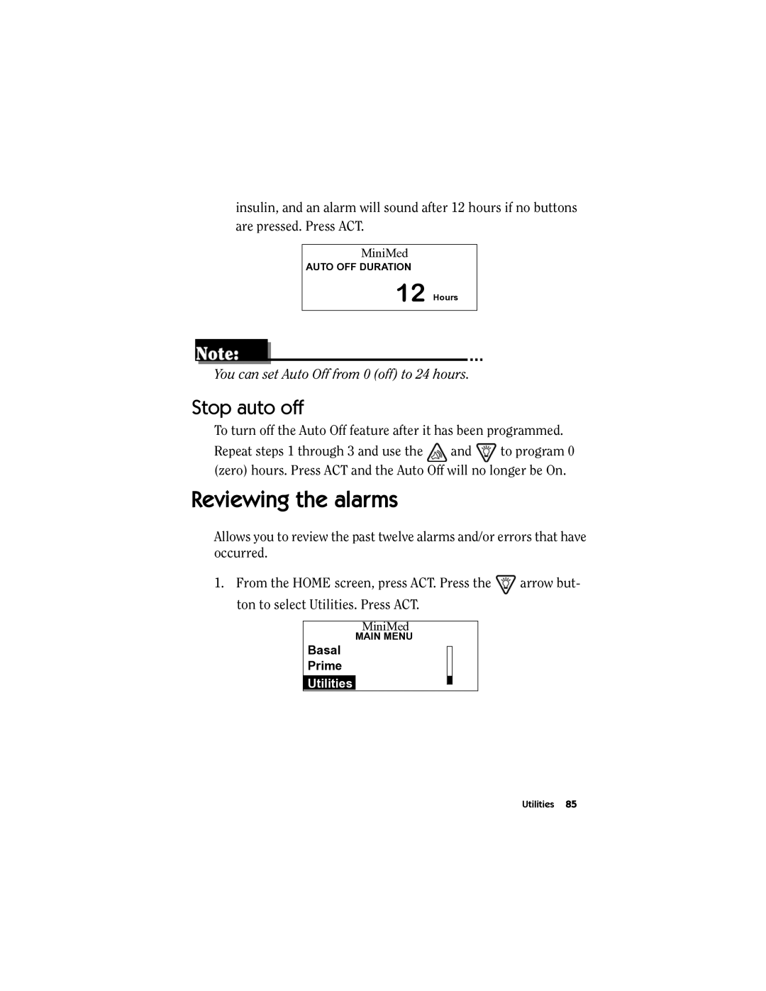 Energizer MMT-511 manual Reviewing the alarms, Stop auto off 