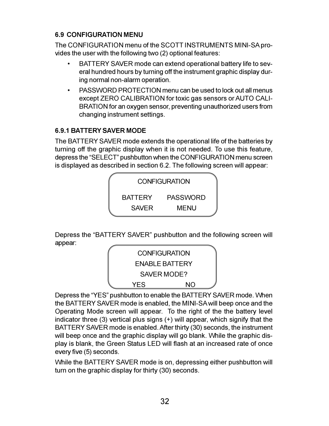 Energizer PORTABLE GAS DETECTION INSTRUMENT manual Configuration Menu, Battery Saver Mode 