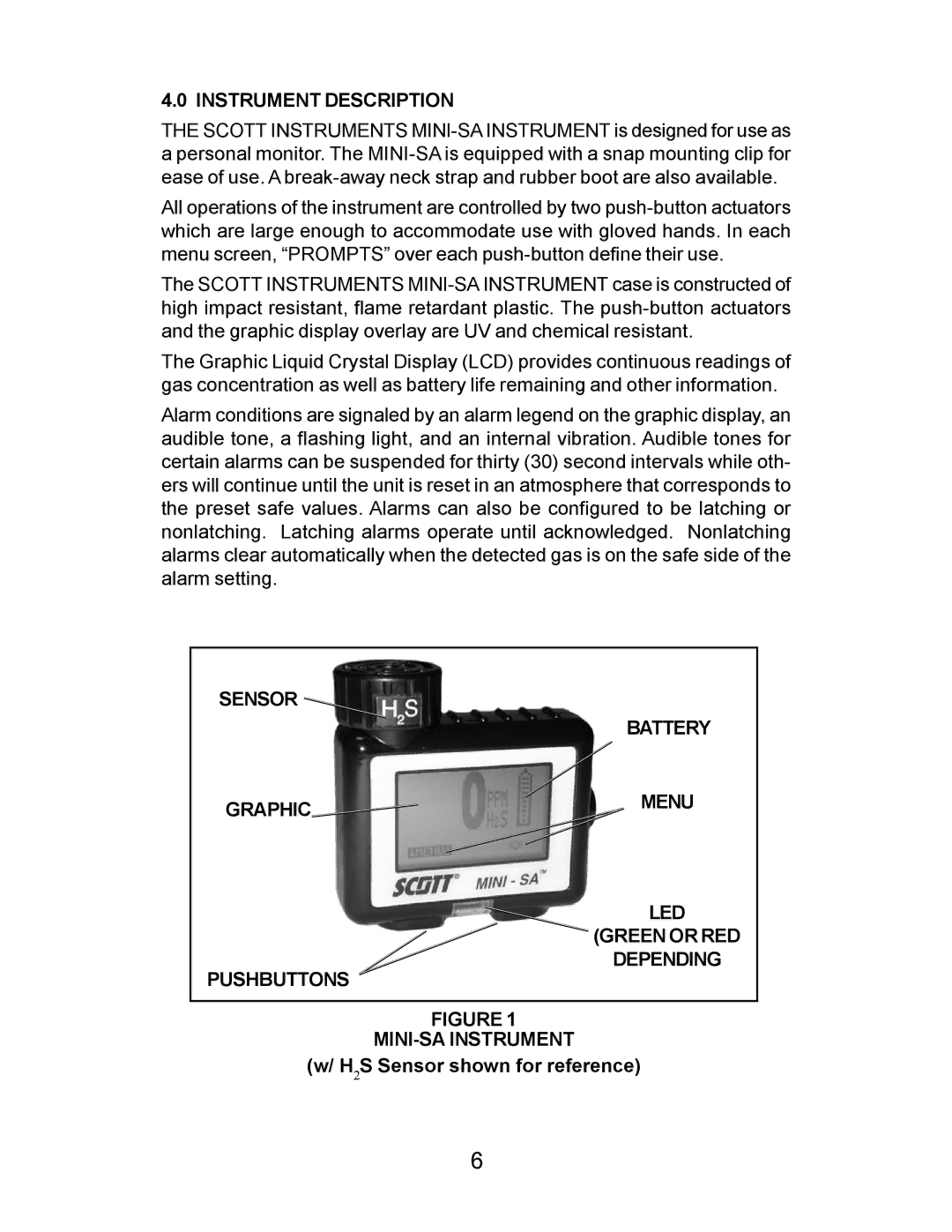 Energizer PORTABLE GAS DETECTION INSTRUMENT manual Instrument Description, H2S Sensor shown for reference 